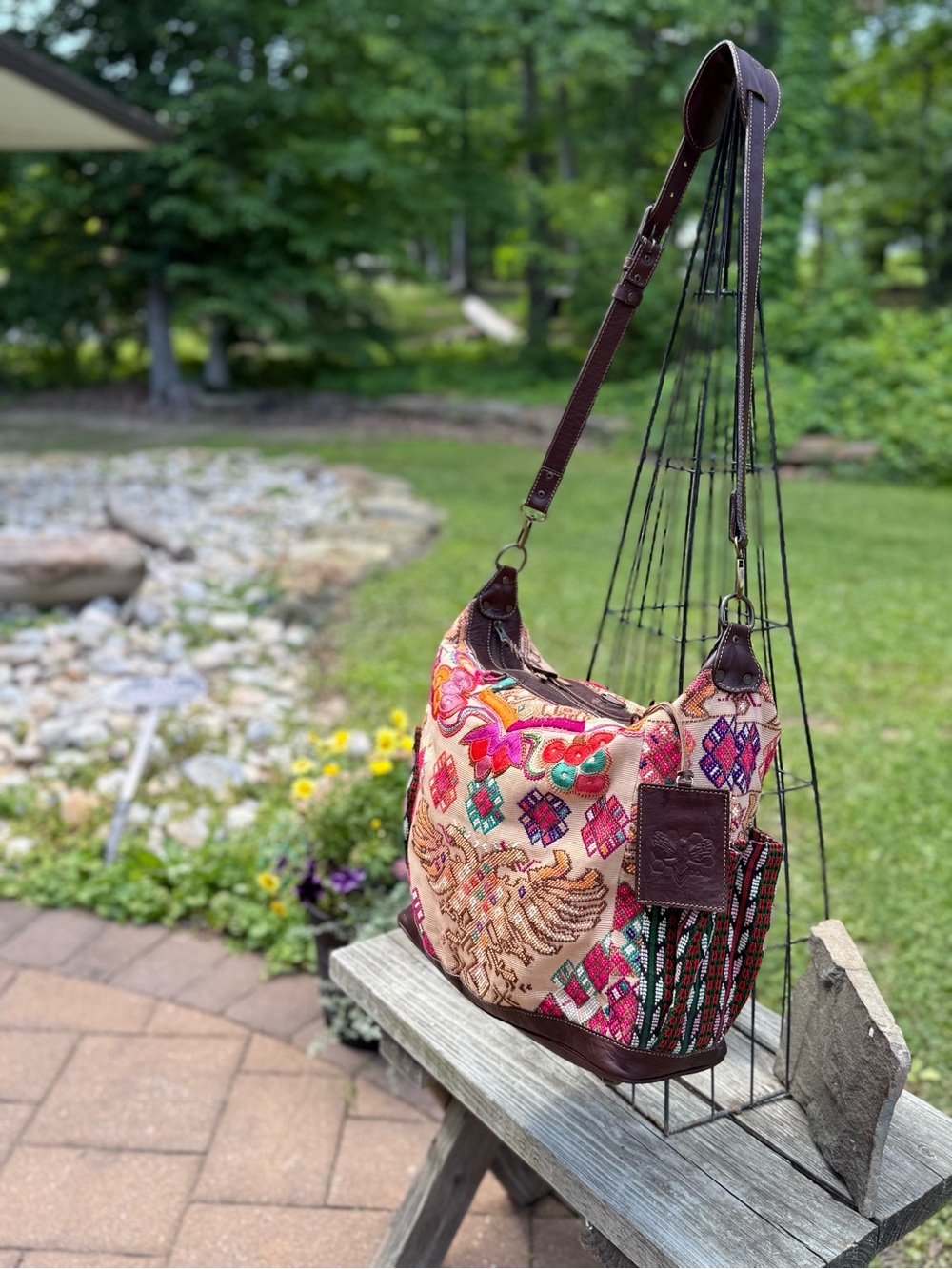 Boho Embroidered Shoulder Bag - Multicolor